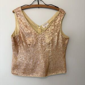 Freesia Vintage Gold Sequin Beaded Tank Top XL